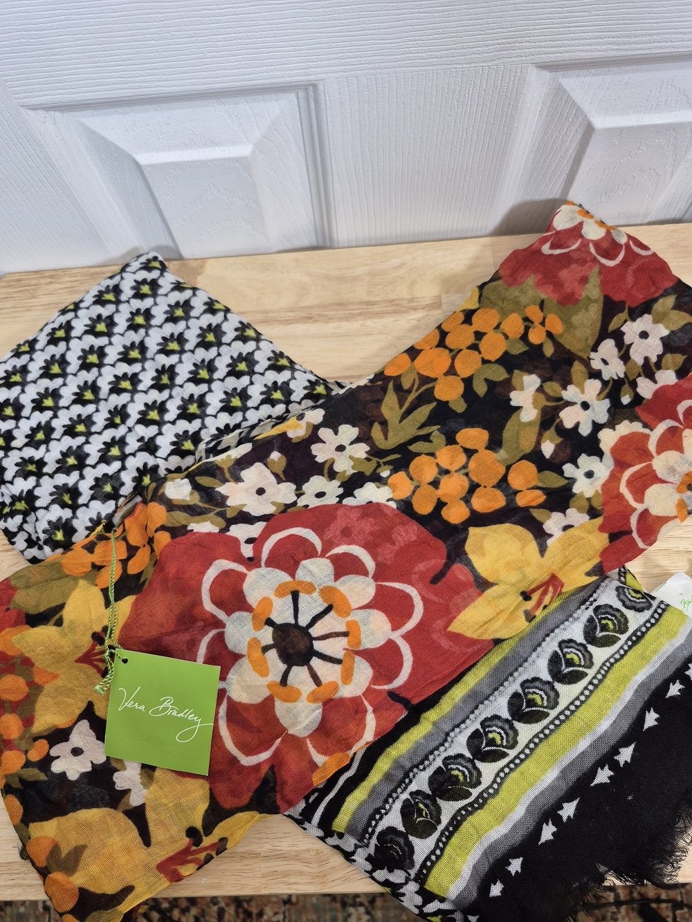 NWT Vera Bradley Bittersweet Floral & Geometric Scarf Bundle Set 2Pc